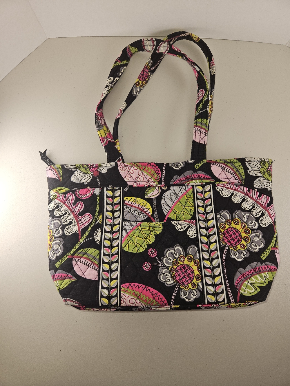Vera Bradley Black Floral Quilted Tote Bag - Pink & Green